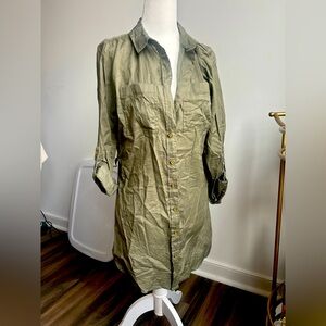 Olive linen shirt dress size 8